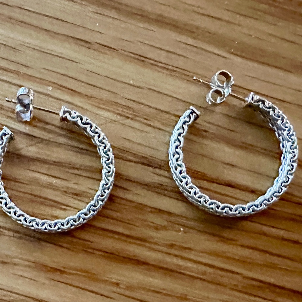 Tiffany & Co Silver Somerset Narrow Mesh Hoops